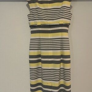 Calvin Klein Collection Strapless Dress in Yellow and Gray Stripes